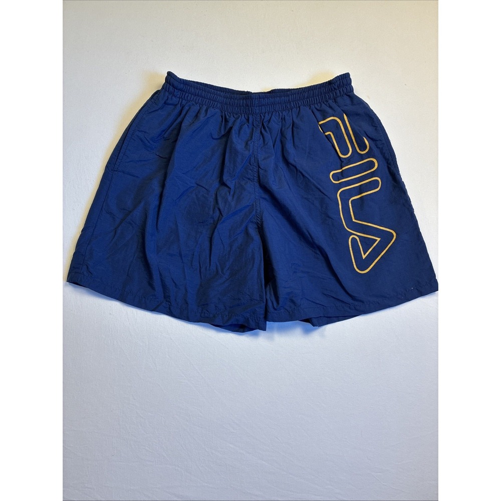 Vintage Fila Spellout Swim Trunks/Lined Shorts Navy Men's S